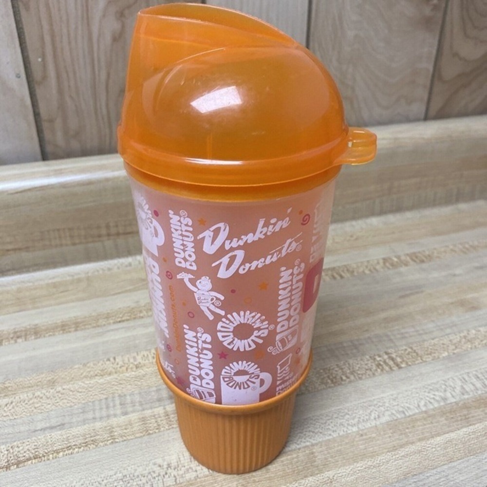 Dunkin Donuts 2010 Travel Cup Mug Whirley Dome Top Orange Mister Donut USA MADE
